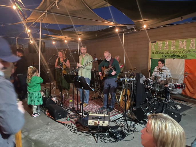Charmas full band performs Irish music for Saint Patrick's Day, in Morgan Hill, California.